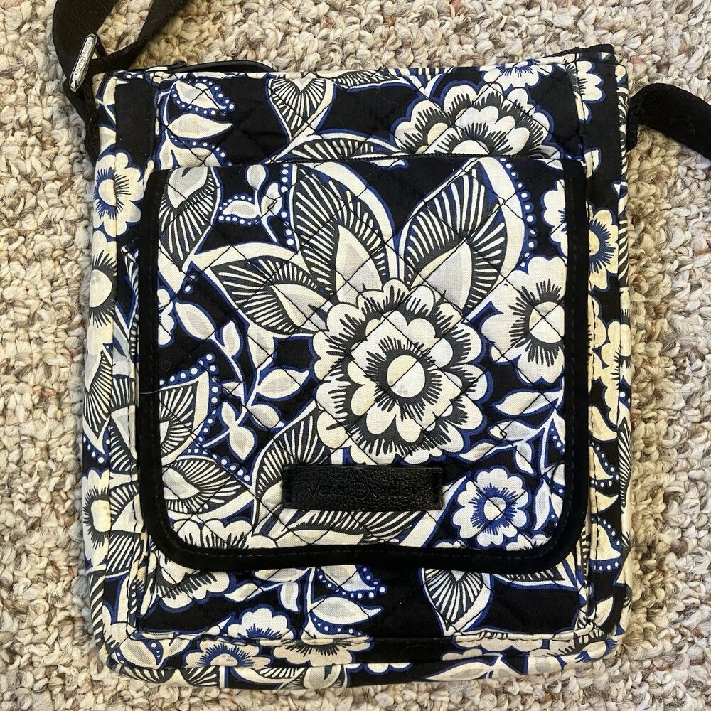 Vera Bradley RFID Mini Hipster Crossbody Bag Snow Lotus Small Travel Purse Black